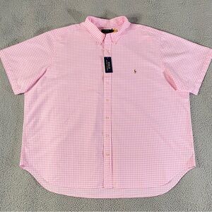 Polo Ralph Lauren Shirt Mens 4XB Big Pink White Gingham Plaid Classic Fit Oxford